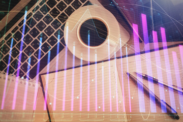 Poster - Stock market chart and top view computer on the table background. Double exposure. Concept of financial analysis.