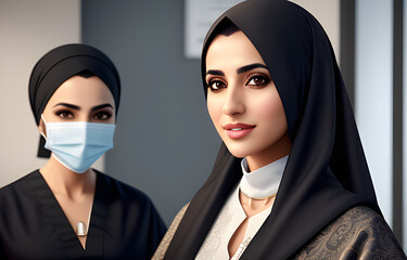 Wall Mural - a painting portrait of a Arab woman Dentist in outfit - Generative AI