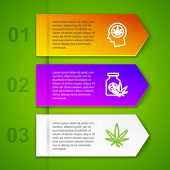 Sticker - Set line Head in profile with marijuana, Medical bottle, Marijuana or cannabis leaf and . Business infographic template. Vector