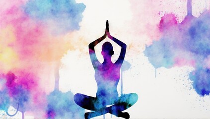 Wall Mural - Colorful style background wallpaper silhouette of woman doing yoga dynamic poses generative ai