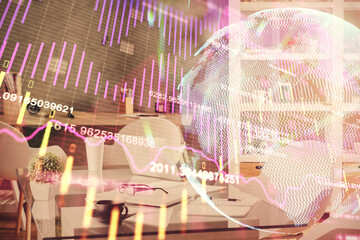 Aufkleber - Multi exposure of stock market chart drawing and office interior background. Concept of financial analysis.