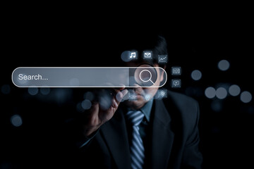 Poster - Data Search Technology Search Engine Optimization. man hand holding magnifying glass to Searching for information. Using Search Console with your website.