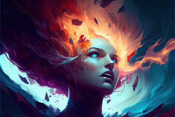 Poster - Generative AI illustration of annual collective mind concept art, exploding mind, inner world, dreams, emotions, imagination and creative mind concept