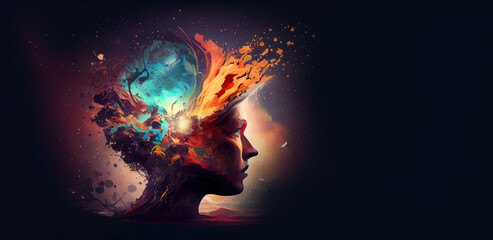 Poster - Generative AI illustration of annual collective mind concept art, exploding mind, inner world, dreams, emotions, imagination and creative mind concept