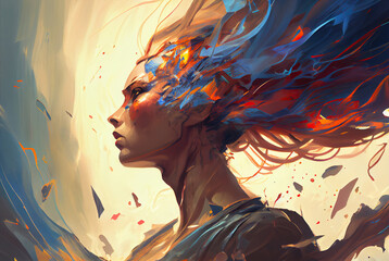 Poster - Generative AI illustration of annual collective mind concept art, exploding mind, inner world, dreams, emotions, imagination and creative mind concept