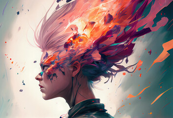 Poster - Generative AI illustration of annual collective mind concept art, exploding mind, inner world, dreams, emotions, imagination and creative mind concept