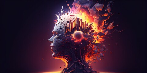 Poster - Generative AI illustration of annual collective mind concept art, exploding mind, inner world, dreams, emotions, imagination and creative mind concept