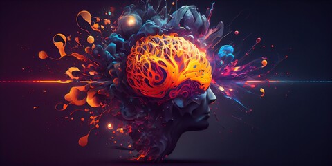 Poster - Generative AI illustration of annual collective mind concept art, exploding mind, inner world, dreams, emotions, imagination and creative mind concept