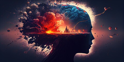 Poster - Generative AI illustration of annual collective mind concept art, exploding mind, inner world, dreams, emotions, imagination and creative mind concept