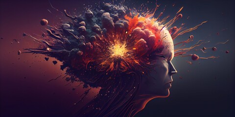 Fototapete - Generative AI illustration of annual collective mind concept art, exploding mind, inner world, dreams, emotions, imagination and creative mind concept