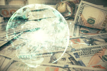 Fototapete - Multi exposure of business theme drawing over us dollars bill background. Concept of financial success.
