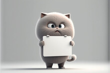 Cute Cat Holding White Paper Mock Up, AI Generate