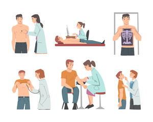 Sticker - Medical Check-up and Health Screening with Doctor in White Coat Examining Patient Vector Set