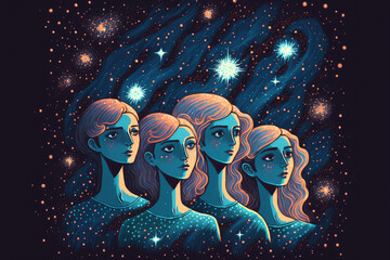 Wall Mural - pleiades in a dark night sky. generative ai