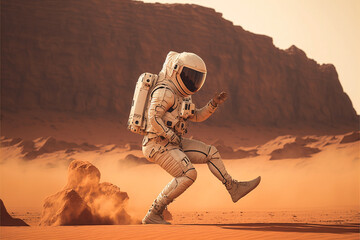 Wall Mural - astronaut dancing hip hop on the expanse of an alien planet. active lifestyle and travel concept. ai