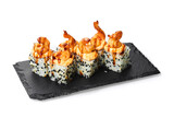 Fototapeta  - Rolls with a cap of shrimp on a white background