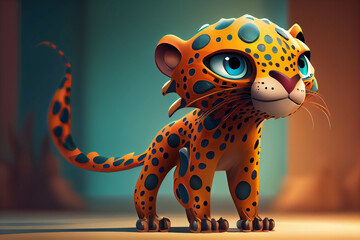 Poster - Beautiful abstract Cute adorable Cartoon leopard Character concept, contemporary and mood social background. 
