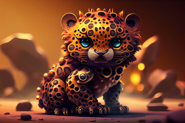 Poster - Beautiful abstract Cute adorable Cartoon leopard Character concept, contemporary and mood social background. 