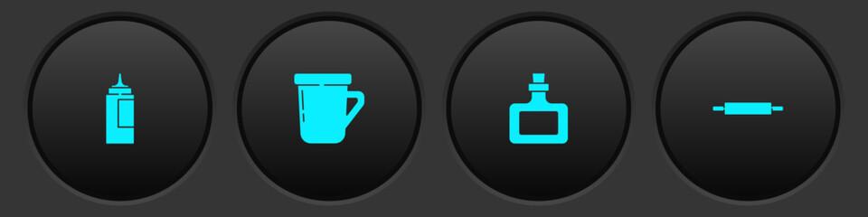 Sticker - Set Sauce bottle, Coffee cup, and Rolling pin icon. Vector