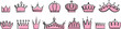 Hand drawn princess queen crowns. Doodle crown pink and black. Isolated king, royal design elements. Cute for little girl vector stickers