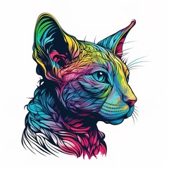  head of a sphinx cat color illustration and  tattoo