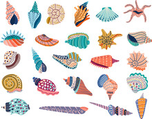 Doodle Seashell. Colored Stylized Vector Illustrations Of Marine Seashells Recent Pictures Set Isolated