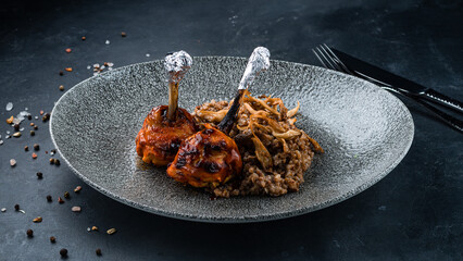 Poster - Dinner buckwheat with fried onions and duck legs confit.