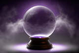Fototapeta  - Empty crystal ball for future prediction with smoke on dark background. Witch sphere for reading fate. Generative AI