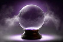 Empty crystal ball for future prediction with smoke on dark background. Witch sphere for reading fate. Generative AI