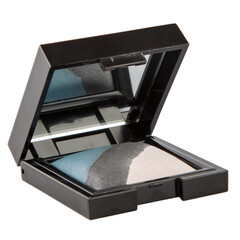 Poster - Eyeshadow palette, in a black case isolated on a white background.