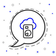 Poster - Line Cloud database icon isolated on white background. Cloud computing concept. Digital service or app with data transferring. Colorful outline concept. Vector