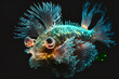 Fantastic , amazing  bioluminescence creatures of the underwater world. Beautiful background