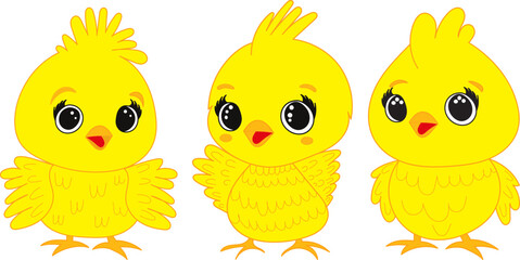 Sticker - cartoon chickens on white background, vector