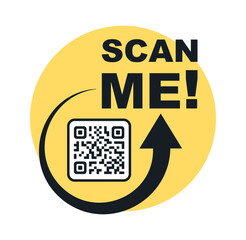 Scan me icon with QR code. Symbol or emblem. QR code scan for smartphone. Scan me icon. QR code for mobile app, payment and identification. QR code for payment. Vector illustration