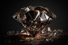 Close-up of a large shiny diamond, black background. Generative ai