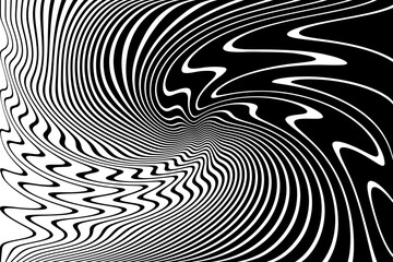 Wall Mural - abstract black and white wavy lines halftone pattern. whirl motion illusion.