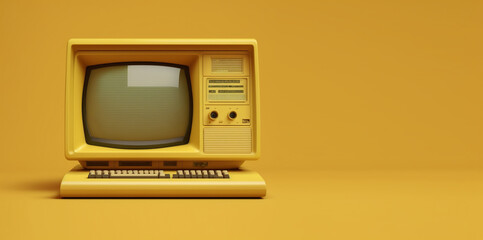 Wall Mural - retro computer on yellow background