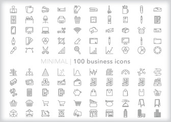 Set of 100 business line icons of office items for a business or workplace