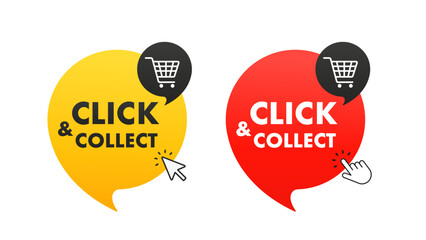 Poster - Click and collect icons. Click an collect with computer mouse pointer or Hand pointer. Online ordering concept. Design for e-commerce, online ordering, online sales and retail. Vector illustration