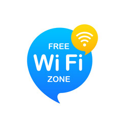 Poster - Free Wi-Fi zone blue icon. WIFI internet connection icon sign isolated on white background, flat style. Free wifi here sign concept. Vector illustration