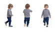 front, side and back view of same man walking on white background