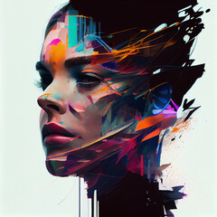 Wall Mural - Abstract portrait of woman with glitch effect illustration, Generative AI