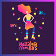 © trihubova - Beautiful skater girl funky poster. Skating lifestyle 80s isolated colorful drawing party activity