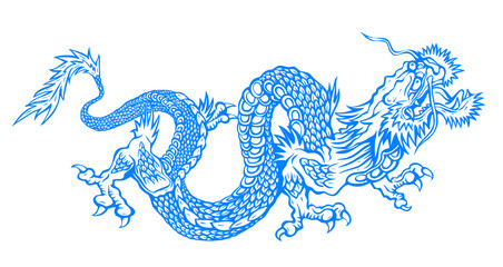 Wall Mural - Vector illustration of a Chinese blue dragon. Tattoo of blue Asian dragon.