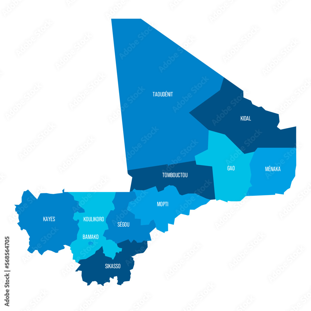 Mali State Mali political map of administrative divisions - regions and capital ...
