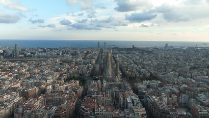 Fototapete - Aerial view of residence districts in European city of Barcelona. Beautiful Barcelona from above. 