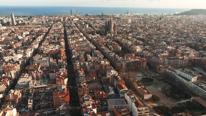Fototapete - Aerial view of residence districts in European city of Barcelona. Beautiful Barcelona from above. 