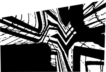 Wall Mural - Black and white grunge texture abstract geometric shape png