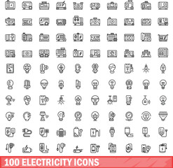 Poster - 100 electricity icons set. Outline illustration of 100 electricity icons vector set isolated on white background