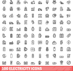 Sticker - 100 electricity icons set. Outline illustration of 100 electricity icons vector set isolated on white background